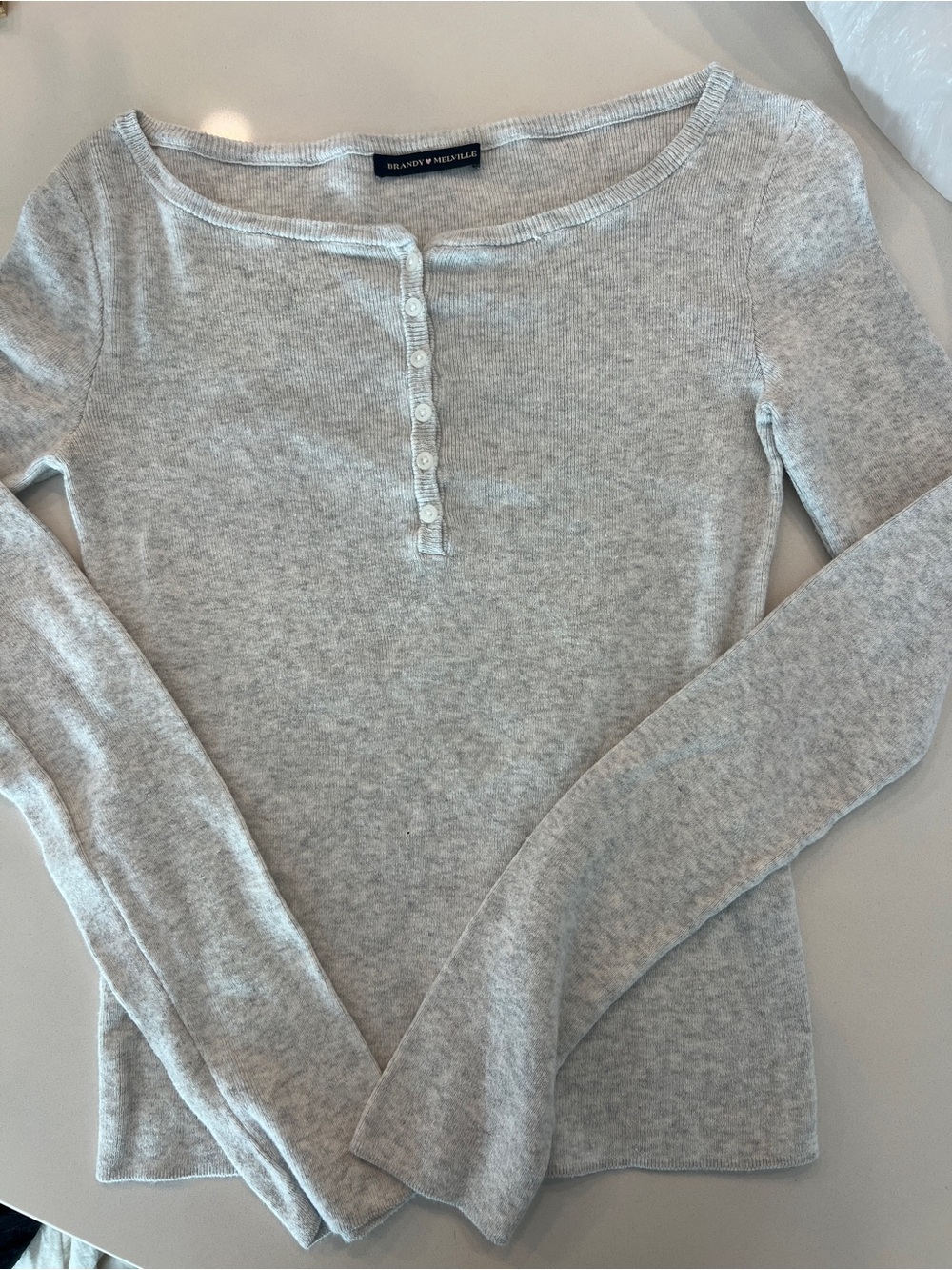 Brandy Melville Light Gray Henley Long Sleeve Top